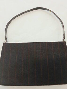 Vintage ETRO Leather and Brown/Wine wool striped shoulder bag